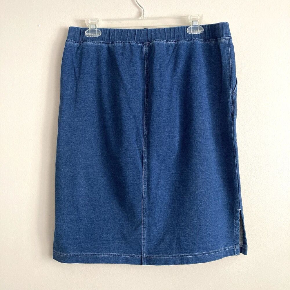 J Jill Indigo Womens Blue Denim Mini Skirt Size Medium Pull On Stretch Classic - Picture 7 of 8